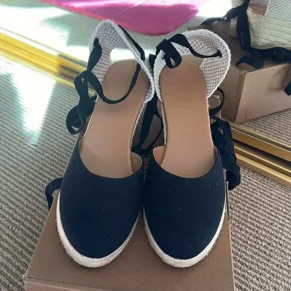 NWT JCREWankle wrap espadrilles wedges black 7.5